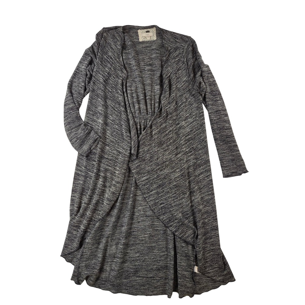 Cupio Midi Full Length Grey Knit Sweater Cardigan Open Front Robe like Sz Large